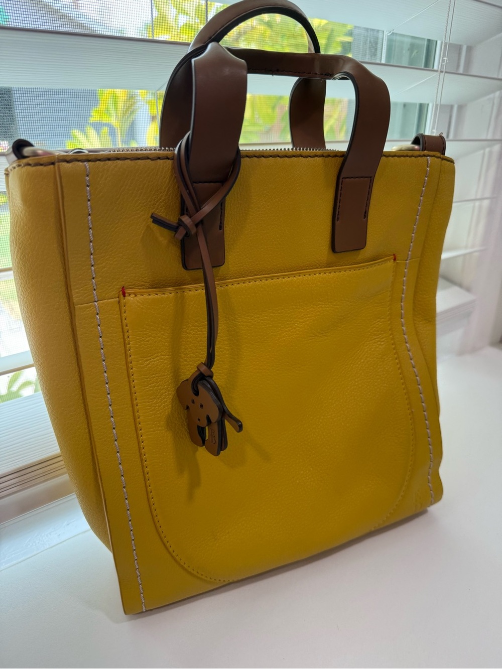 Ellen Degeneres Yellow Leather Tote with Brown Handles